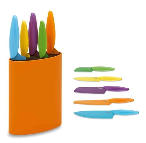 5 Colored Knives with Orange Oval Block