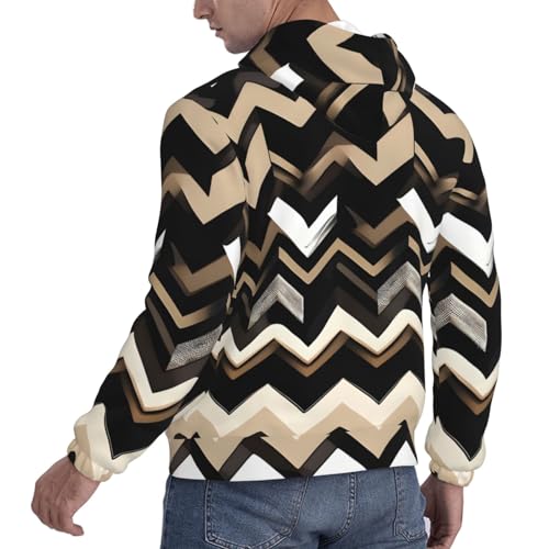 Sweat à capuche zigzag noir blanc tan pull sport décontracté avec poche - 2