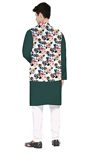 Image of Os Men's & boy kurta pyjama set with nerhu jackets (Multi printed) in cotton (baap beta|father son|)