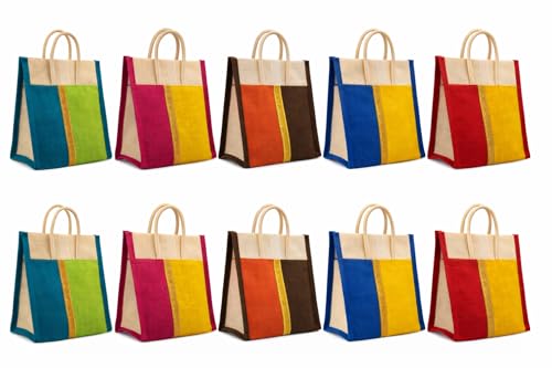 Image of Soman Jute Thamboolam Bags for Return Gifts Multicolour Combo - Pack of 10 bags