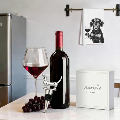 Image of Funny Dachshund Wine Kitchen Towels with Wine Bottle Stopper 24x14 Inch, Dachshund Gifts Reusable Dish Towels for Kitchen Bars Decor, Weiner Dog Gifts for Women Men Christmas Birthday Gift