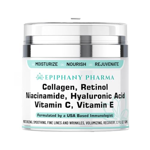 Epiphany Pharma Collagen & Retinol Anti-Aging Face Cream - 24-Hour Hydration & Renewal - Anti Wrinkle Cream for Women & Men - Niacinamide, Hyaluronic Acid, Vitamin C & E - All Skin Types, 1.7 FL Oz
