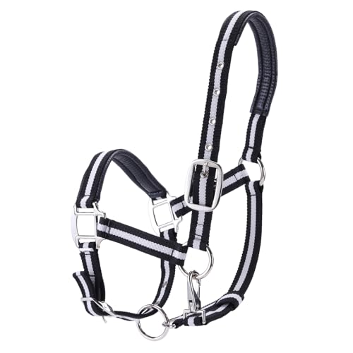 Collar de cabeza ajustable para caballo, cabestro de entrenamiento, acolchado de nailon resistente con espuma antifricción acolchada tanto en la corona como en la nariz, COB - negro