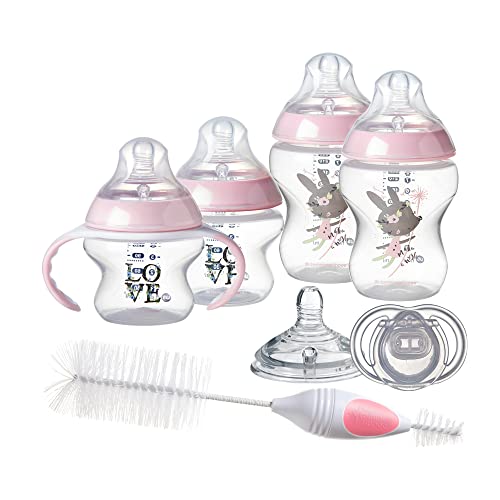 tommie tippee starter set - Tommee Tippee Closer to Nature Newborn Baby Bottle Feeding Starter Set, Anti-Colic Valve, Breast-Like Nipples - BPA-Free, Pink (Design May Vary)