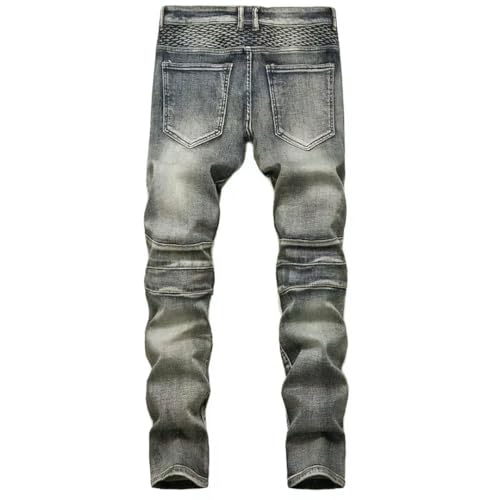 Men's Patchwork Vintage Biker Jeans Hip Hop Slim Straight Cycling Pants4