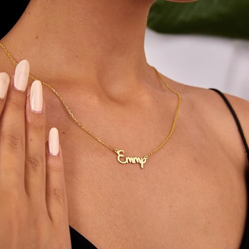 14k Solid Gold Name Necklace Personalized, Custom Script Nameplate Necklace, Dainty Custom Name Necklace For Women, Nameplate Customized Pendant, Gift for Her, 14K Solid Gold and Gold Plated Options3