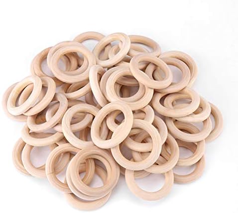 50pcs Wood Teething Rings, Natural Wooden Roundwithout Paint Smooth Unfinished Wood Circles for Crafts DIY Teething Ring, Jewelry Pendant Connectors (48mm)