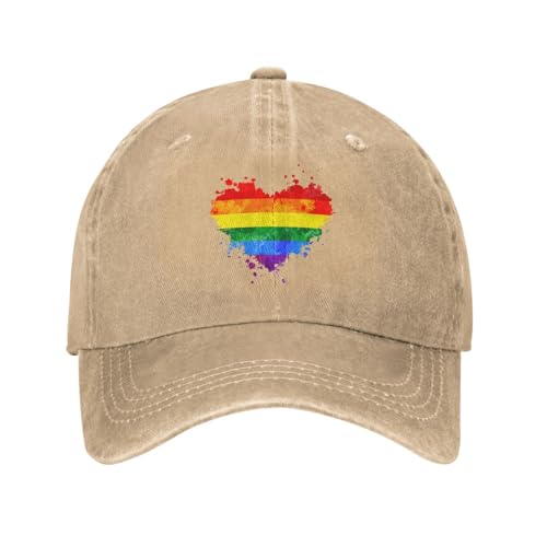 Rainbow Heart Graffiti Baseball Cap LGBT Gay Pride Vintage Adjustable Cotton Trucker Hat Golf Hat Gift for Women Men Khaki
