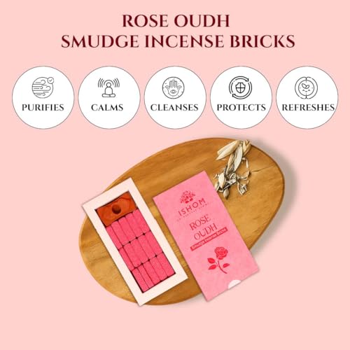 Image of Rose Oudh Smudge Incense 15 Bricks with Holder Combo, Natural Rose Oil & Agarwood Powder, Long Lasting Aroma for Love Affection Bonding, Home Purification, Meditation & Aromatherapy