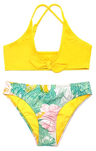 Image of SHEKINI Girls Floral Print Knot Adjustable Bikini Sets Crossback Two Piece Bathing Suit