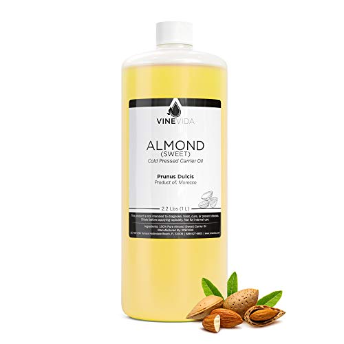 Bulk Sweet Almond Oil - 32 Oz Sweet Almond Carrier Oil in HDPE Bottle - 100% Pure & Undiluted Sweet Almond Oil 2 Pound Sweet Almond Oil for DIY Soaps, Candles, and Blends - VINEVIDA (Sweet Almond)