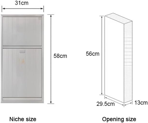 Commercial Stainless Steel Recessed Paper Towel Dispenser & Trash Can - Waste Receptacle for Hotels, Public Bathrooms & Kitchens (Gray, 58x31x13cm)
