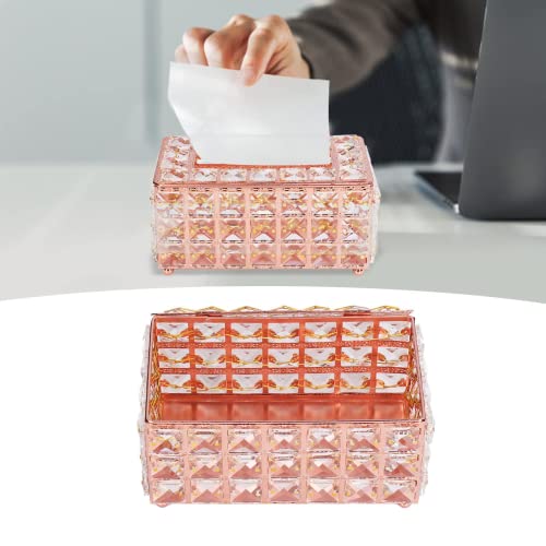 zalati Taschentuch-Aufbewahrungsbox mit Kristall-Stil für Papierhandtücher auf Badezimmer-Schminktisch/Arbeitsplatte/Schlafzimmer-Kommode/Nachttisch – Roségold