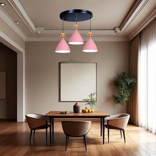Image of Triple Dome Pink Aluminium Hanging Pendant Light - Modern Antique Ceiling Lamp, Adjustable Drop, E-27 Holder, Bulb is not Included, 3 Light Cluster Set