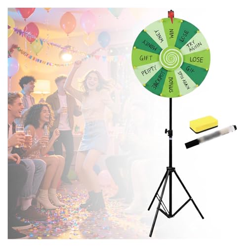 RVOWTAGL 60cm Ruleta De La Suerte con Trípode Ajustable 100-200cm, Rueda Fortuna 14 Ranuras Coloridas para Carnaval y Feria Comercia,Green