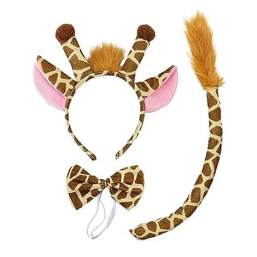 SKHAOVS 3 Piezas Juego de Disfraces de Jirafa Disfraz de Animal, Diadema y Cola de Pajarita de Jirafa, Disfraz Jirafa, Kit de Disfraces de Animales, para Carnaval Halloween Navidad