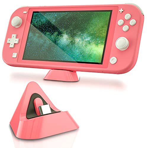ECHZOVE Charging Dock for Nintendo Switch Lite Portable USB-C Charger Stand for Switch Lite Compact Play-and-Charge Docking Station Coral Pink