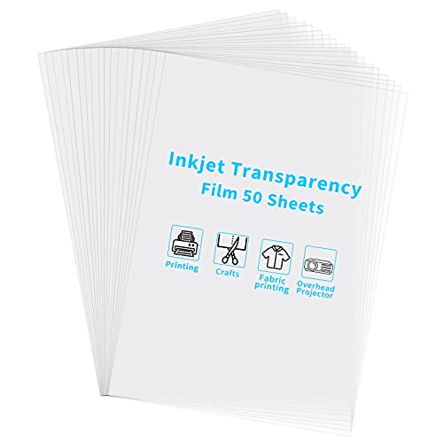 BILLIOTEAM 50 Sheets Inkjet Transparency Paper Sheets,Clear Transparent Printable Film Sheets for Silk Screen Printing Overhead Projector Copier Ornaments