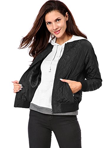 Allegra K Women's Quilted Zip Up Raglan Long Sleeve Bomber Jacket3