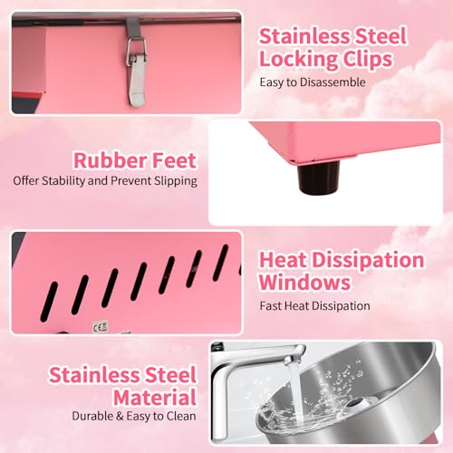 Commercial Cotton Candy Machine, Electric Floss Maker with Stainless Steel Bowl, for Home Party Carnival,Pink