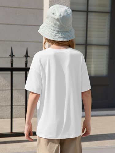 Image of Haloumoning Girls Short Sleeve T-Shirts | Kids, Summer,girls shirts,versized t shirts,Girls T-Shirts,Oversized Tops, Casual Crewneck, Basic Tees 5-14Y