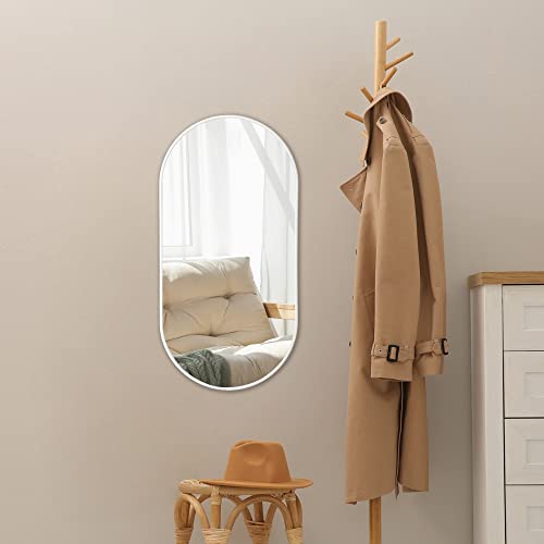 [en.casa] Espejo Pared Ovalado Espejo Decorativo Aspecto Elegante Colgar Vertical/Horizontal de Aluminio Tamaño 40x80cm - Marco Blanco Mate