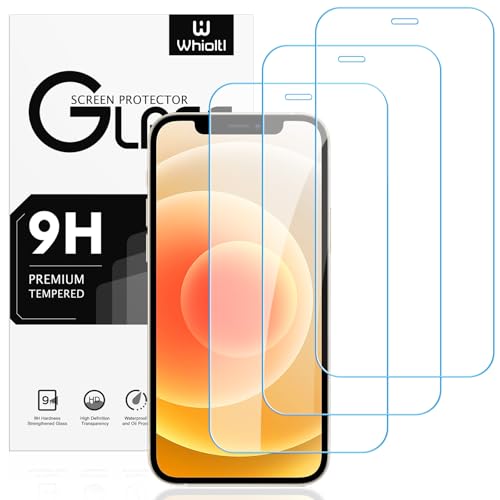 Protector de pantalla compatible con iPhone 12 y iPhone 12 Pro, película de vidrio templado Whioltl, 99,99% claridad HD, [garantía de por vida] [resistente a los arañazos] [antiroturas] -Paquete de 3