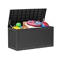 DRATO 100 Gallon Large Deck Box, Outdoor Storage Box for Patio Furniture, Patio Cushions, Gardening Tools, Pool Supplies,660lbs Weight Capacity,Waterproof Resin Storage Boxes (Black)…