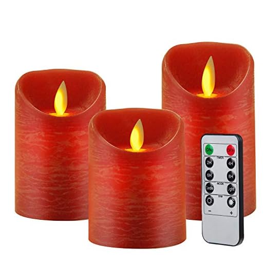 Batteriljus äkta vax 3-pack, LED flamlösa ljus 9,5 cm 14,92 cm med 10 tangenter fjärrkontroll med timer (2/4/6/8 H, 4 lägen, dimbar), röd, för presentdekoration för fest, bröllop