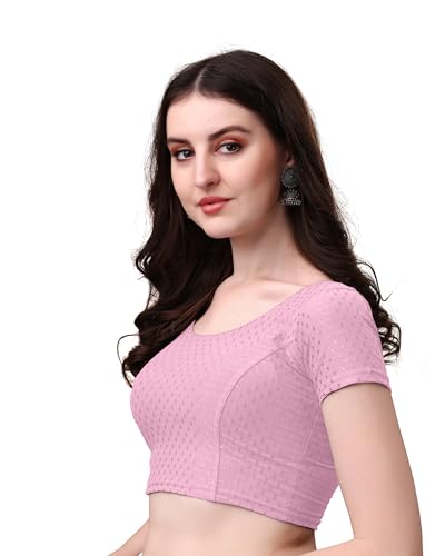Image of Mogsa Stylish Cotton Saree Blouse for Women | Soft Dobby Stretch Fabric | Round Neck | Stitched Blouse for Party, Casual & Festive Use