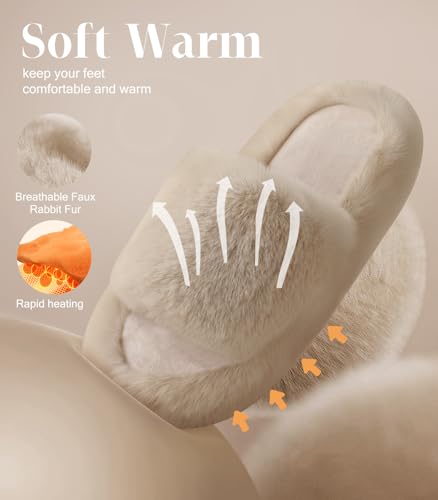 Ankis Women Camel Fuzzy Fluffy Slippers Soft Cozy Plush Memory Foam Slipper Open Toe Bedroom Comfy Platform Slippers for Womens3