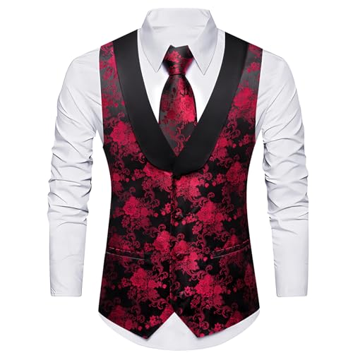 Image of Barry.Wang Mens Silk Lapel /Shawl Collar Vest Tie Sleeve Holder Set Formal /Casual Paisley Vests Wedding Tuxedo Waistcoat