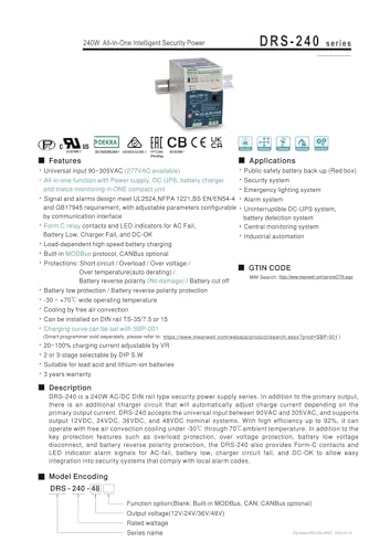 Alimentation à découpage DRS-240 12V 24V transformateur CC 240W rail DIN - 3