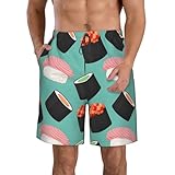 OAROK Sushi Food Pattern1 - Pantalones cortos de playa para hombre, de secado rápido, elásticos, estilo diario, Blanco, Large