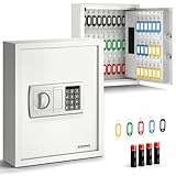 Acropaq Caja Llaves Pared - para hasta 48 Llaves, 48 llaveros incluidos, Armario Llaves Pared para Guardar Llave, Blanco - Armario con Llave