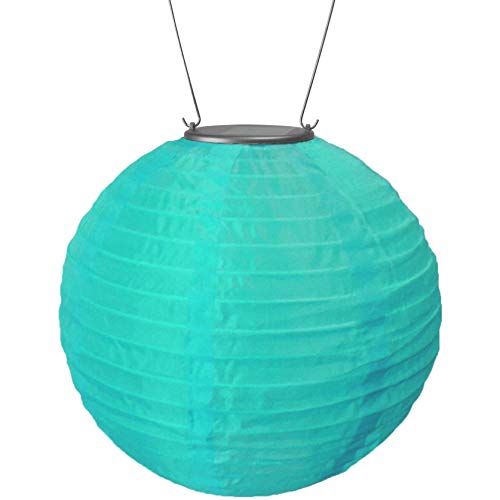 Allsop Home and Garden 31073 Soji Original 10” Round LED Outdoor Solar Lantern, Handmade with Weather-Resistant UV Treated Nylon, Stainless Steel Hardware, Auto sensor on/off, Chinese Style Globe Light, Mint (1-count)