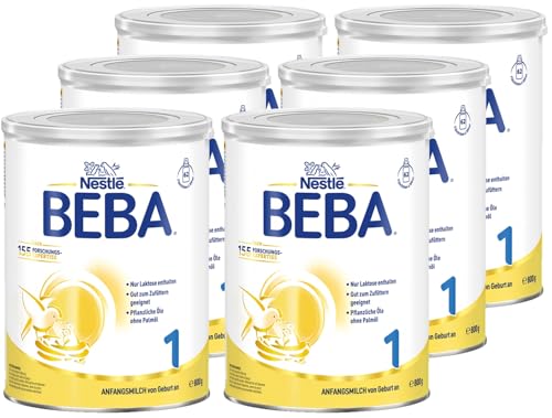 BEBA 1 - Anfangsmilch von Geburt an, Nur Laktose, Ohne Palmöl, Ohne Fischöl, Babynahrung, Baby-Milchpulver, 6er Pack (6 x 800g)