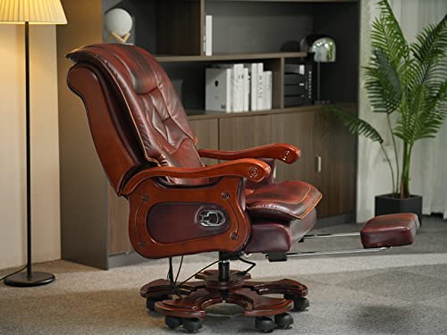 Kinnls Evan 2.0 Massage Office Chair Ergonomic Fully Reclining Office Chair Genuine Leather Executive Office Chair With Footrest Adjustable Tilt Back Angle And Arm (Cowhide Leather-Sun Flower) #TOP6