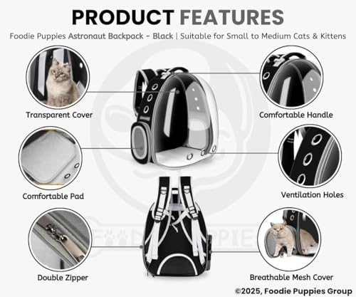 Image of Large Cat Backpack Carrier ExpandablePet Carrier Backpack for Small Medium Cats Fit Up to 18 Lbs, Foldable Puppy Backpack Carrier for Travel,Hiking (Black, Bubble)