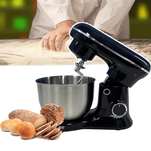 Batidora eléctrica de pie de cocina (5,2 L), cuenco de acero inoxidable, mezclador de alimentos de cabeza inclinable, con gancho de masa, batidor, batidor, protector contra salpicaduras, bajo ruido