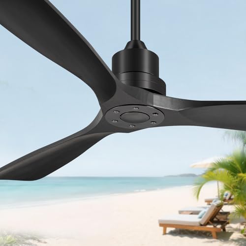 Image of Ceiling Fans With Remote Control, Outdoor Ceiling Fan for Patios Indoor, 3 Downrods, 3 Blades, Timer, 6 Speed Reversible Quiet DC Motor Modern Fan Solid Wood Fan,52in, Matte Black