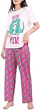 DiaryLook Schlafanzug Damen Zweiteiliger Pyjama Set Sommer Pyjama Damen Weicher Geschenk Damen Schlafanzug Kurzarm Tops Und Lang Hose Lila Dinosaurier M