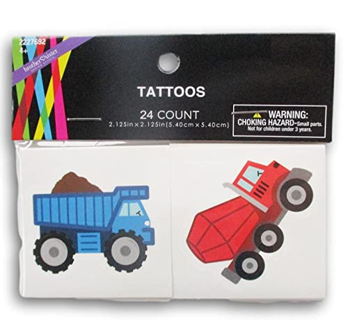 Construction Trucks And Tractors Party Favors - Temporary Tattoos - 24 Cute Square Tattoos #TOP1