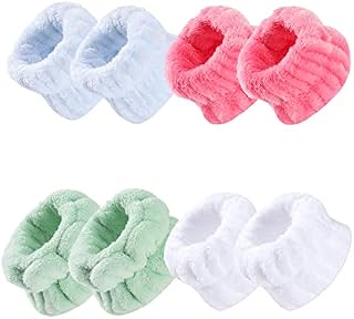 4 Pairs Wrist Wash Bands Spa Washbands Wrist Towels Wrist Scrunchies Face Washing Wristbands Wrist Sweatbands for Women