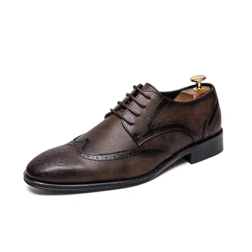 Men’s Classic-Modern Oxfords - Full Grain Leather, Two-Tone Design, 1/inch Perforated Brogues, Welted - Wingtip Lace-Ups for Formal/Uniform/Casual