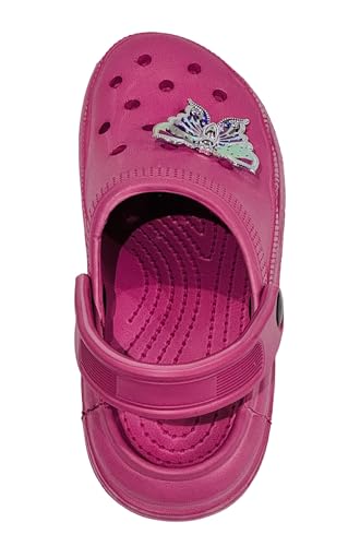 Image of Girls' Clog Sandals with Butterfly Charms - Lightweight, Waterproof, Slip-On Summer Shoes with Adjustable Heel Strap