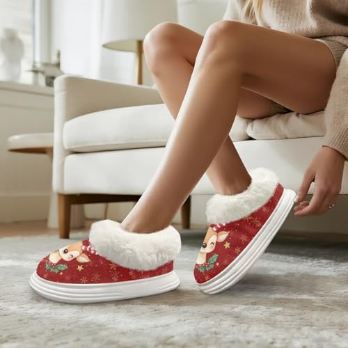 FOR U DESIGNS Christmas Fuzzy Slippers for Women Indoor Home Bedroom Shoes Lightweight House Slipper Non-slip Sole4