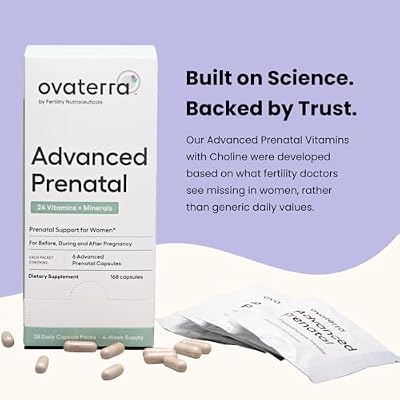 Ovaterra Advanced Prenatal Vitamins for Women with 550mg Choline, Methylfolate, Chelated Iron & 24 Nutrients 168 Capsules - 28 Day Supply