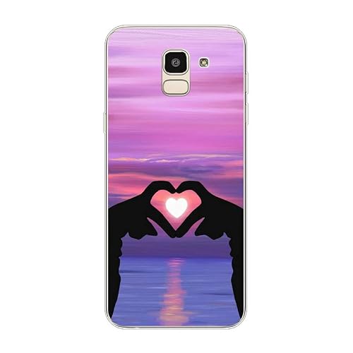 KARTXITAI Case Compatible with Samsung Galaxy J6 (2018),Shockproof Slim Thin Silicone Protective Anti-Fingerprint Anti-Scratch Anti-Fall Phone Cover - Love,Sky,Sunset,Glow,Lovers