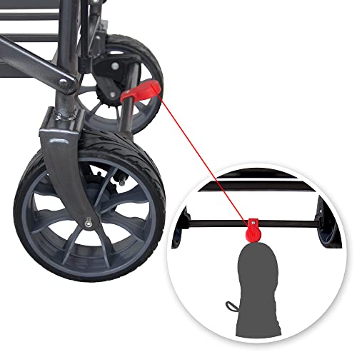 TMZ Bollerwagen faltbar mit Dach Handwagen Transportkarre Gerätewagen Strandwagen Mit Hinterradbremse | klappbar | Vollgummi-Reifen | bis 120 kg Tragkraft, Beige/Grün – Bild 8